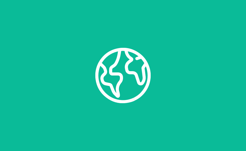 Green background with white icon representing Earth globe